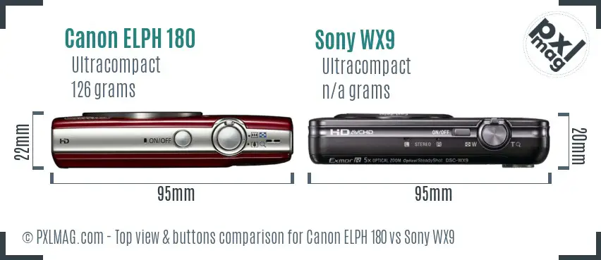 Canon ELPH 180 vs Sony WX9 top view buttons comparison