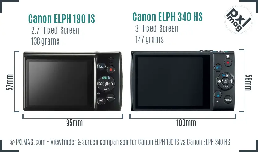 Canon ELPH 190 IS vs Canon ELPH 340 HS Screen and Viewfinder comparison