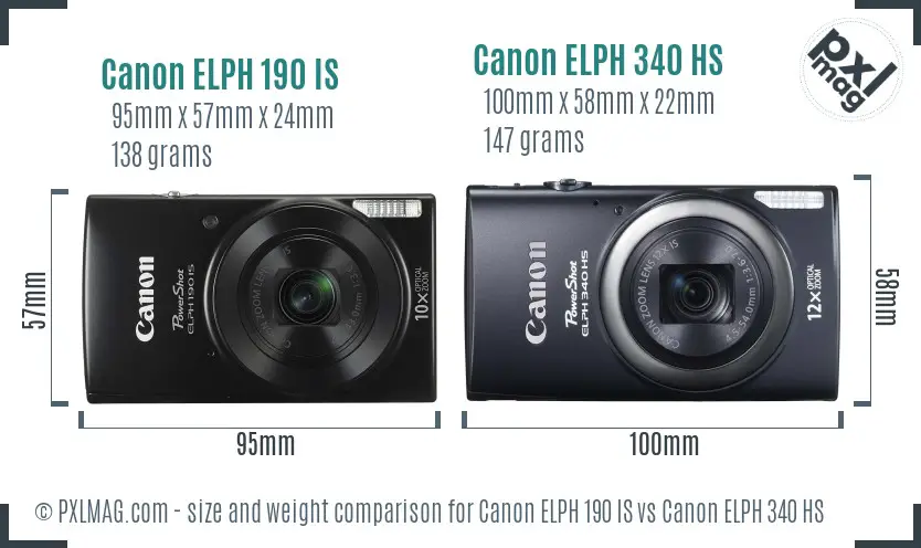 Canon ELPH 190 IS vs Canon ELPH 340 HS size comparison