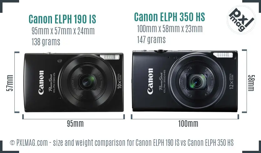 Canon ELPH 190 IS vs Canon ELPH 350 HS size comparison
