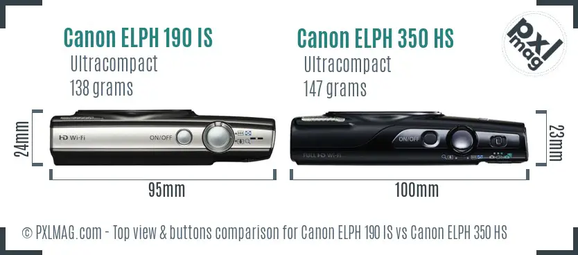 Canon ELPH 190 IS vs Canon ELPH 350 HS top view buttons comparison