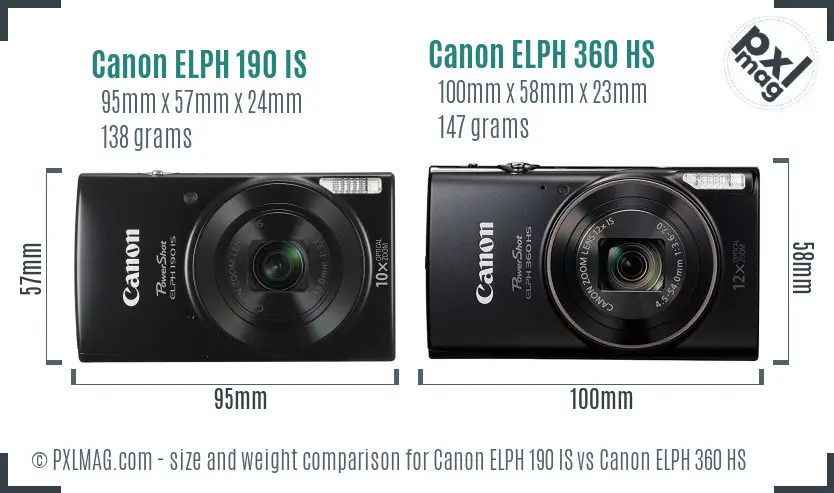 Canon ELPH 190 IS vs Canon ELPH 360 HS size comparison