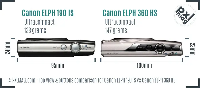 Canon ELPH 190 IS vs Canon ELPH 360 HS top view buttons comparison
