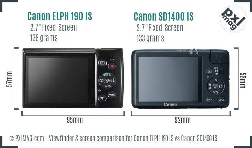 Canon ELPH 190 IS vs Canon SD1400 IS Screen and Viewfinder comparison