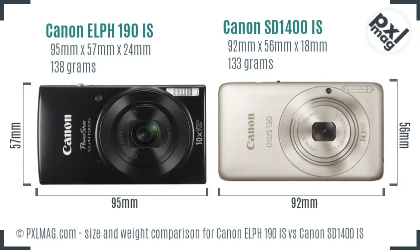 Canon ELPH 190 IS vs Canon SD1400 IS size comparison
