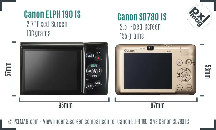 Canon ELPH 190 IS vs Canon SD780 IS Screen and Viewfinder comparison Canon ELPH 190 IS vs Canon SD780 IS Screen and Viewfinder comparison