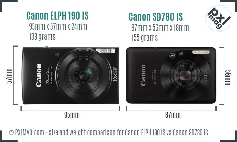Canon ELPH 190 IS vs Canon SD780 IS size comparison Canon ELPH 190 IS vs Canon SD780 IS size comparison