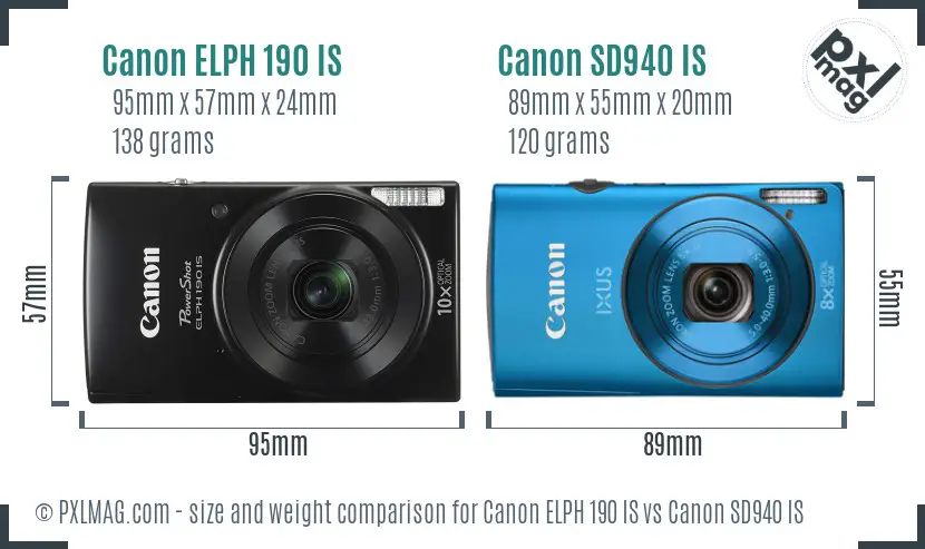 Canon ELPH 190 IS vs Canon SD940 IS size comparison