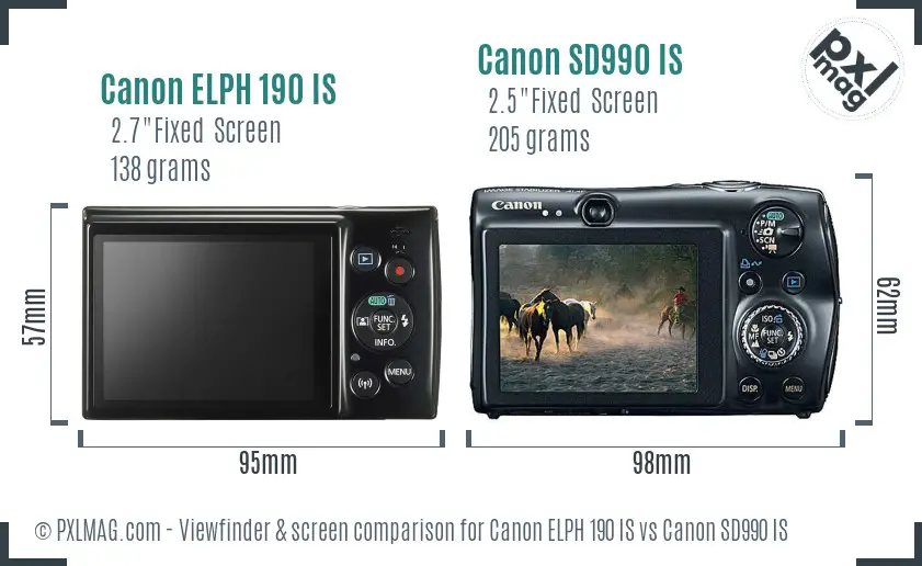 Canon ELPH 190 IS vs Canon SD990 IS Screen and Viewfinder comparison