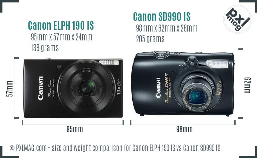 Canon ELPH 190 IS vs Canon SD990 IS size comparison