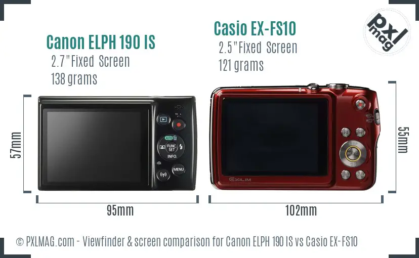 Canon ELPH 190 IS vs Casio EX-FS10 Screen and Viewfinder comparison