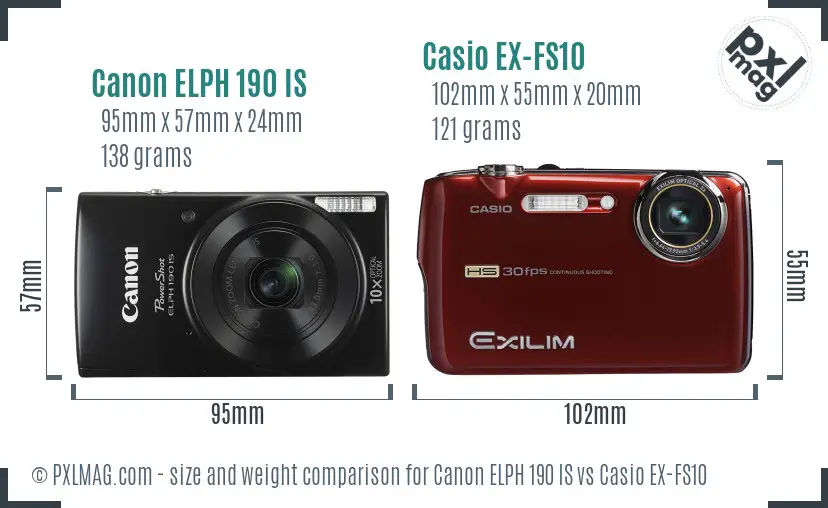 Canon ELPH 190 IS vs Casio EX-FS10 size comparison