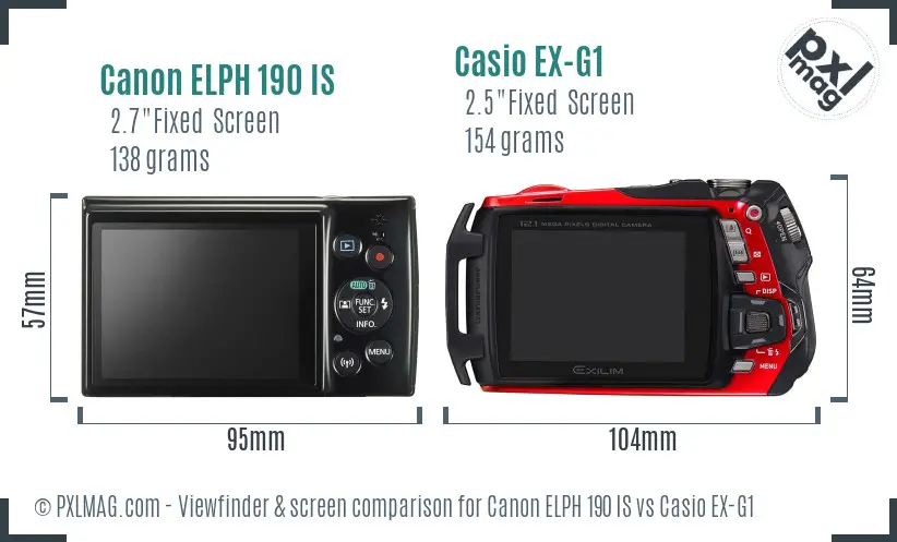 Canon ELPH 190 IS vs Casio EX-G1 Screen and Viewfinder comparison