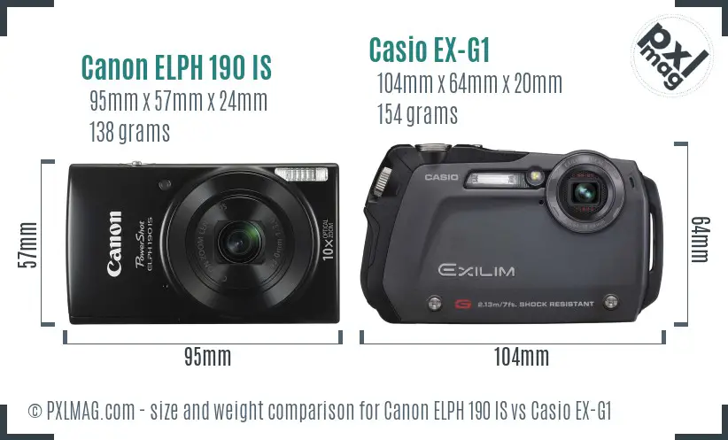 Canon ELPH 190 IS vs Casio EX-G1 size comparison