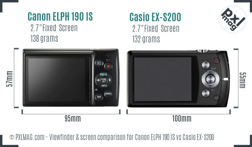 Canon ELPH 190 IS vs Casio EX-S200 Screen and Viewfinder comparison