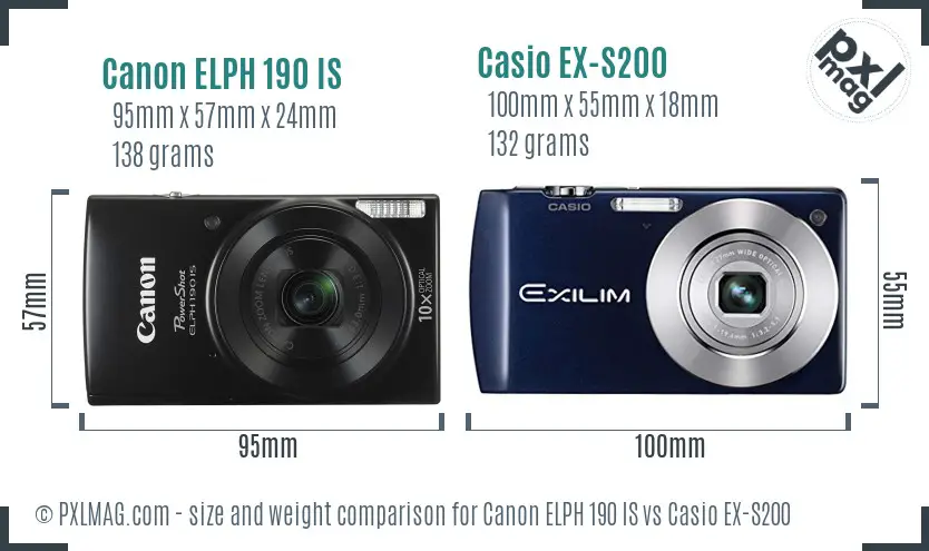 Canon ELPH 190 IS vs Casio EX-S200 size comparison