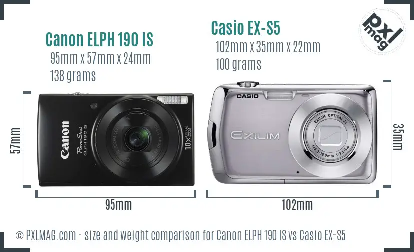Canon ELPH 190 IS vs Casio EX-S5 size comparison