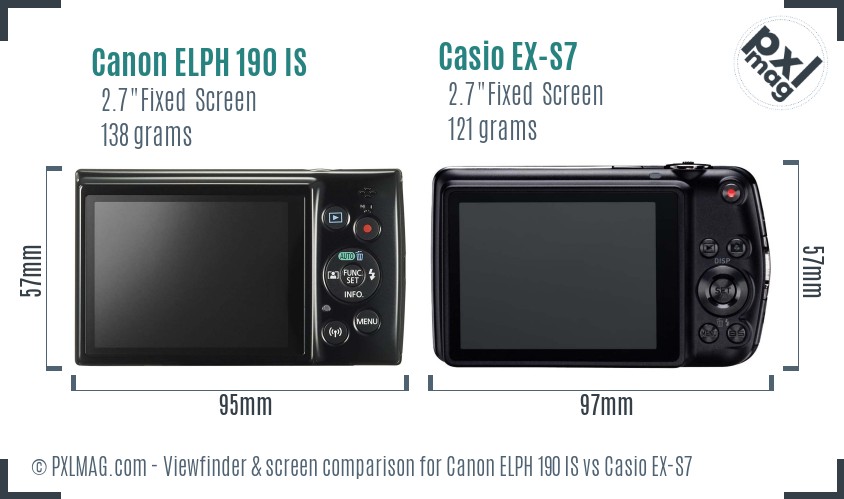 Canon ELPH 190 IS vs Casio EX-S7 Screen and Viewfinder comparison