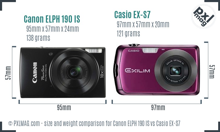 Canon ELPH 190 IS vs Casio EX-S7 size comparison