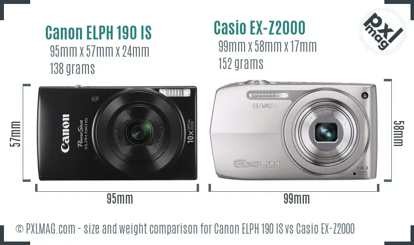 Canon ELPH 190 IS vs Casio EX-Z2000 size comparison