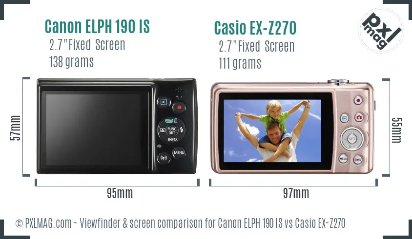 Canon ELPH 190 IS vs Casio EX-Z270 Screen and Viewfinder comparison