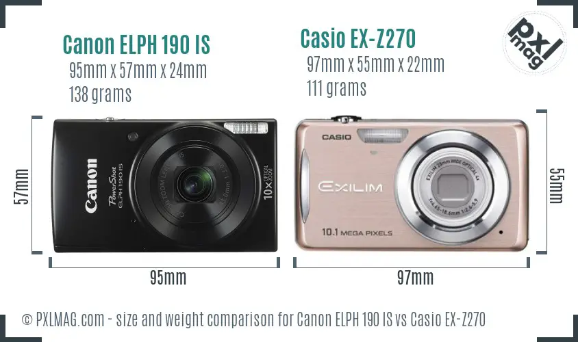 Canon ELPH 190 IS vs Casio EX-Z270 size comparison