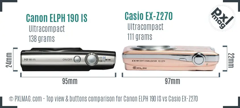 Canon ELPH 190 IS vs Casio EX-Z270 top view buttons comparison