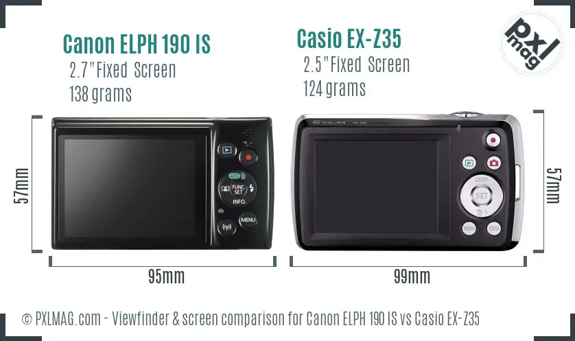 Canon ELPH 190 IS vs Casio EX-Z35 Screen and Viewfinder comparison