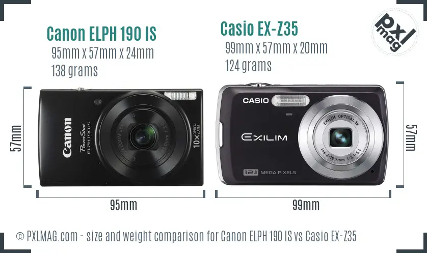 Canon ELPH 190 IS vs Casio EX-Z35 size comparison