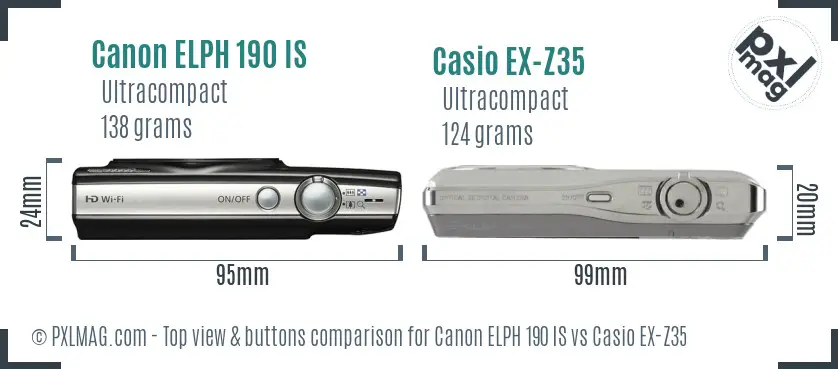 Canon ELPH 190 IS vs Casio EX-Z35 top view buttons comparison