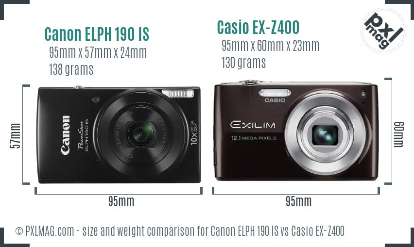 Canon ELPH 190 IS vs Casio EX-Z400 size comparison