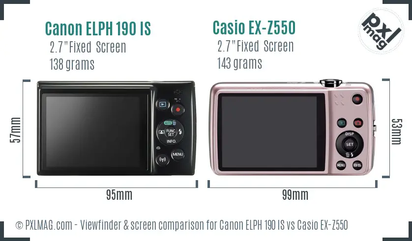 Canon ELPH 190 IS vs Casio EX-Z550 Screen and Viewfinder comparison