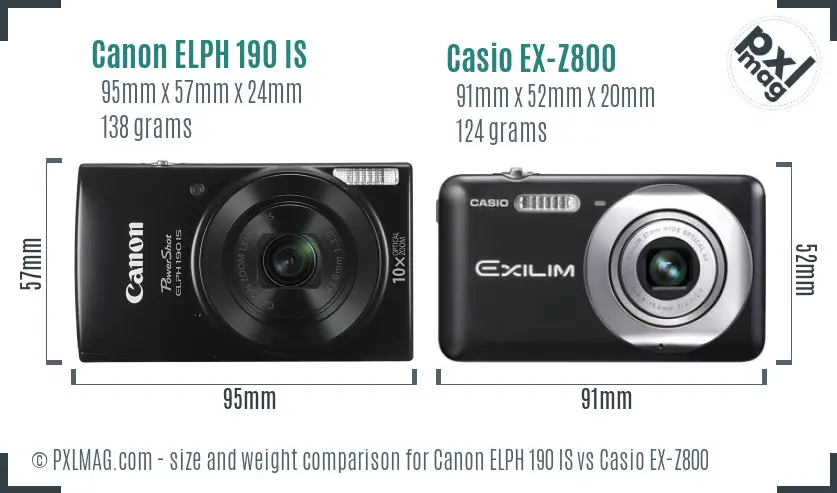 Canon ELPH 190 IS vs Casio EX-Z800 size comparison