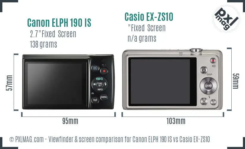 Canon ELPH 190 IS vs Casio EX-ZS10 Screen and Viewfinder comparison