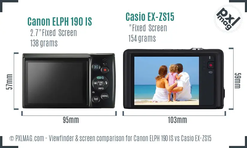 Canon ELPH 190 IS vs Casio EX-ZS15 Screen and Viewfinder comparison