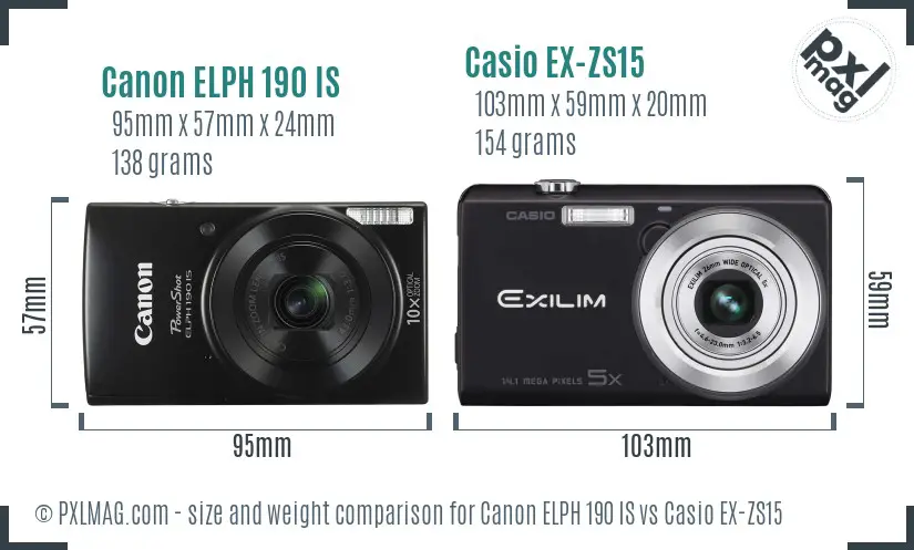 Canon ELPH 190 IS vs Casio EX-ZS15 size comparison