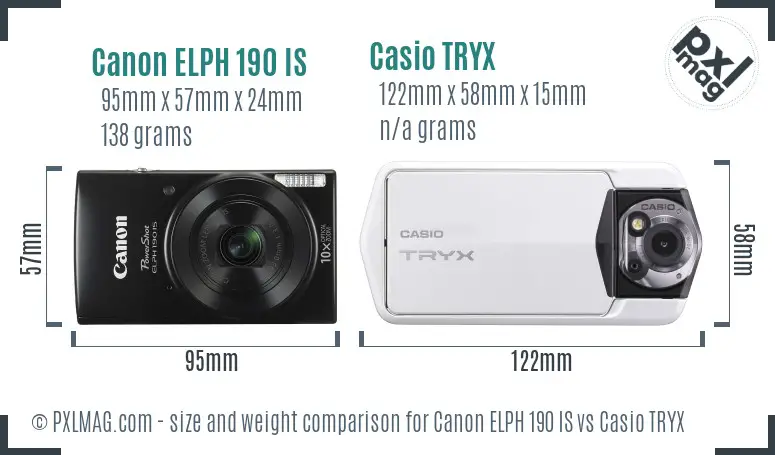 Canon ELPH 190 IS vs Casio TRYX size comparison