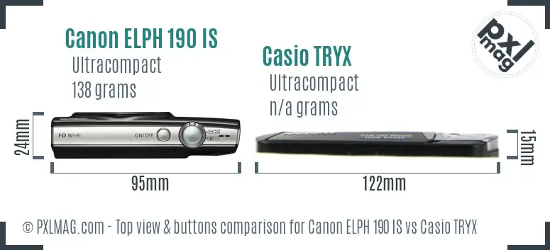 Canon ELPH 190 IS vs Casio TRYX top view buttons comparison