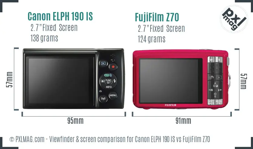 Canon ELPH 190 IS vs FujiFilm Z70 Screen and Viewfinder comparison