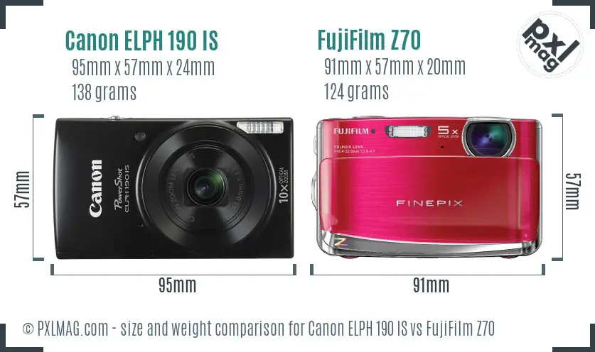 Canon ELPH 190 IS vs FujiFilm Z70 size comparison
