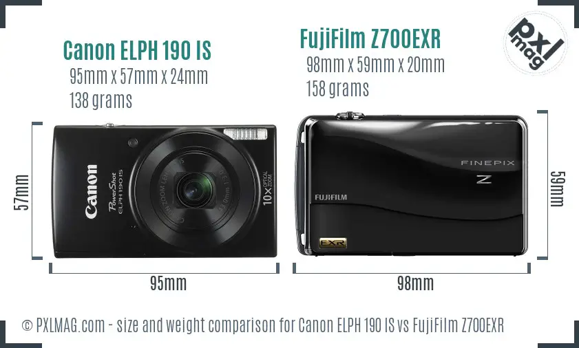 Canon ELPH 190 IS vs FujiFilm Z700EXR size comparison