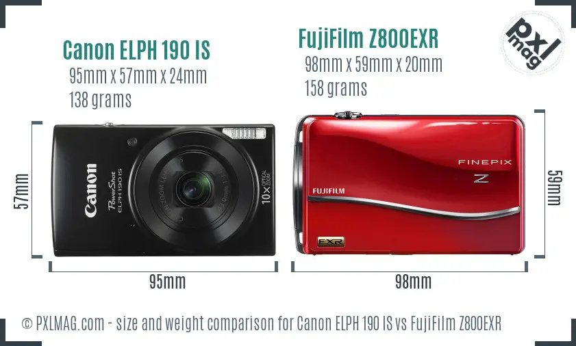 Canon ELPH 190 IS vs FujiFilm Z800EXR size comparison