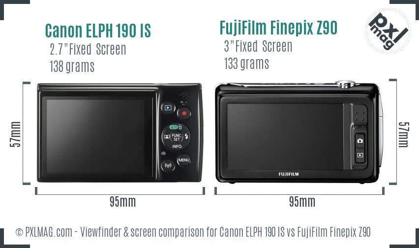 Canon ELPH 190 IS vs FujiFilm Finepix Z90 Screen and Viewfinder comparison Canon ELPH 190 IS vs FujiFilm Finepix Z90 Screen and Viewfinder comparison