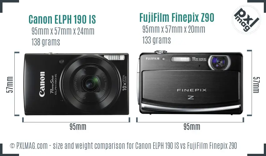 Canon ELPH 190 IS vs FujiFilm Finepix Z90 size comparison Canon ELPH 190 IS vs FujiFilm Finepix Z90 size comparison