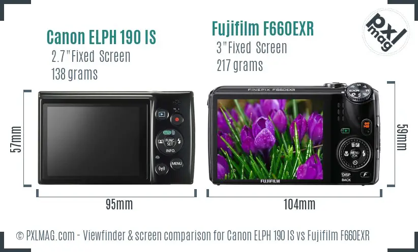 Canon ELPH 190 IS vs Fujifilm F660EXR Screen and Viewfinder comparison