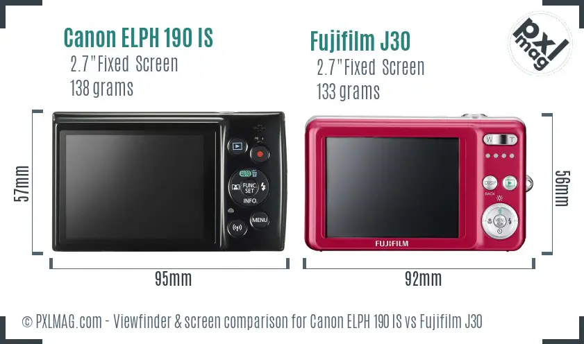 Canon ELPH 190 IS vs Fujifilm J30 Screen and Viewfinder comparison