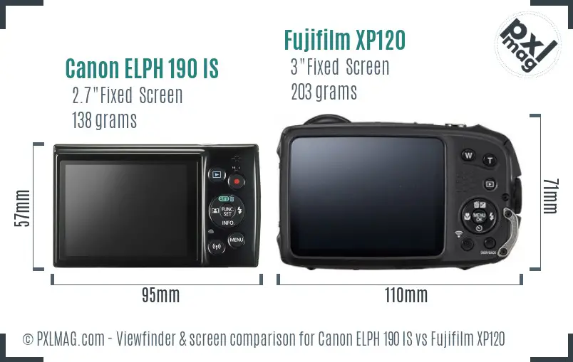 Canon ELPH 190 IS vs Fujifilm XP120 Screen and Viewfinder comparison Canon ELPH 190 IS vs Fujifilm XP120 Screen and Viewfinder comparison