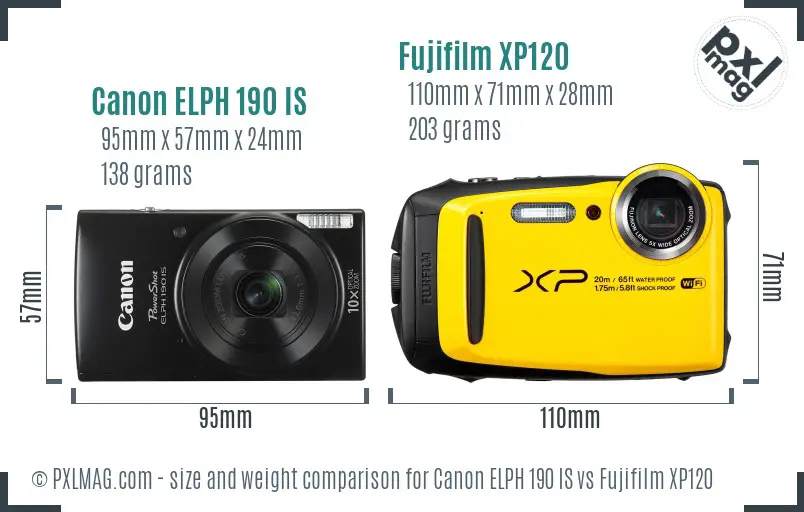 Canon ELPH 190 IS vs Fujifilm XP120 size comparison Canon ELPH 190 IS vs Fujifilm XP120 size comparison