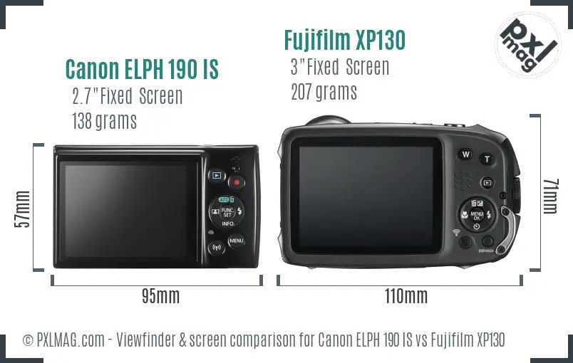 Canon ELPH 190 IS vs Fujifilm XP130 Screen and Viewfinder comparison