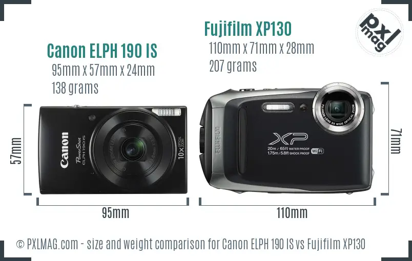 Canon ELPH 190 IS vs Fujifilm XP130 size comparison